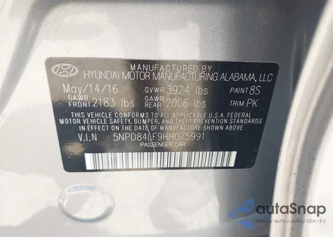 2017 Hyundai Elantra Se z USA, uszkodzony, nr VIN 5NPD84LF9HH075991